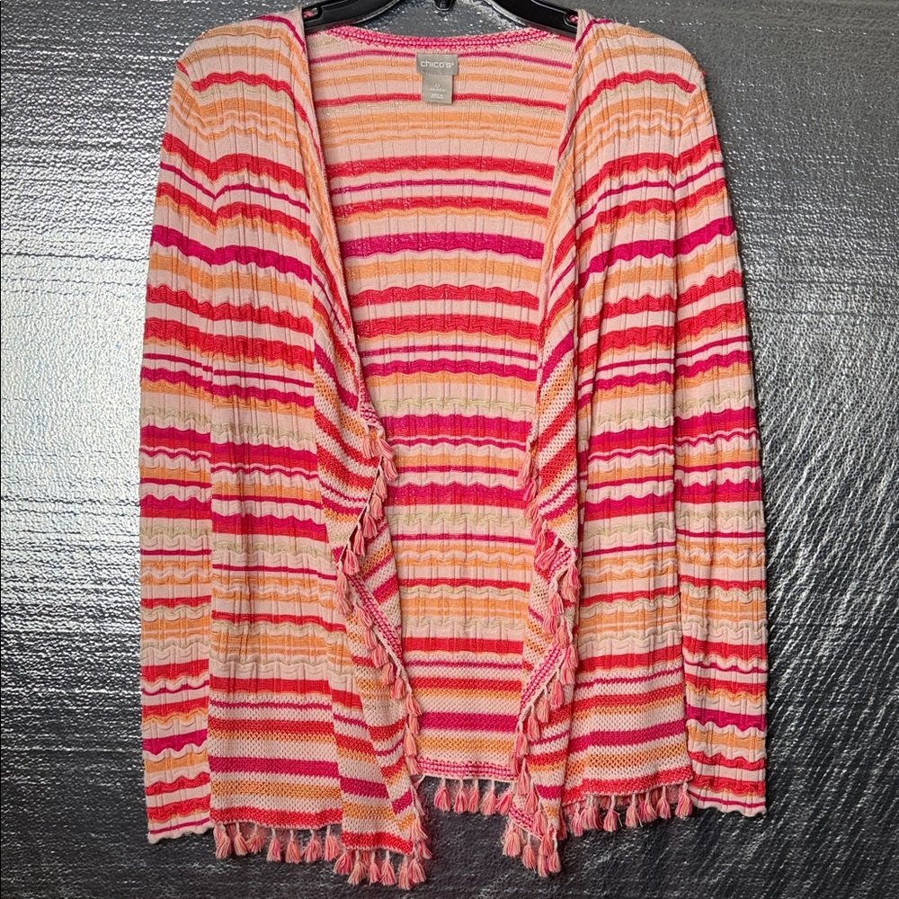 Chico's Vibrant Pink and Orange Striped Cardigan